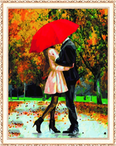 Осенний поцелуй под красным зонтом