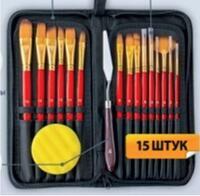 Без бренда «Набор кистей для рисования в чехле, премиум набор (15 нейлоновых кистей, 1 мастихин) красные» в Воронеже