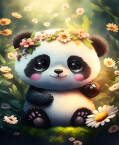 Милая панда с цветочным веночком