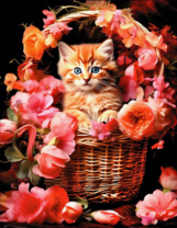 Без бренда «Рыжий котенок в корзине с цветами» в Воронеже
