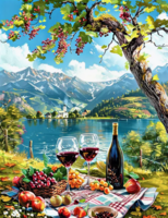 Без бренда «Винный натюрморт с бокалами, бутылкой вина, фруктами и ягодами» в Воронеже